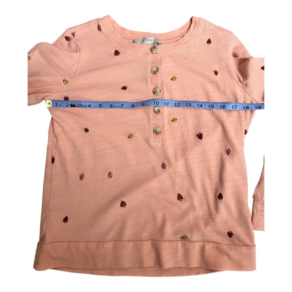 LOFT Women’s Embroidered Strawberry Henley Long Sleeves Lightweight Sweatshirt - Picture 6 of 7